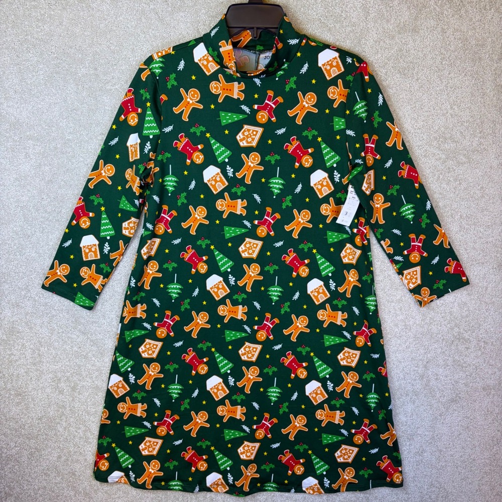 Jollidays Dress Women Small Green Gingerbread Christmas Long Slv Mock Neck NEW